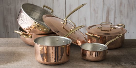 A set of copper cookware