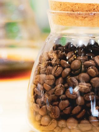 Coffee beans in a glass container